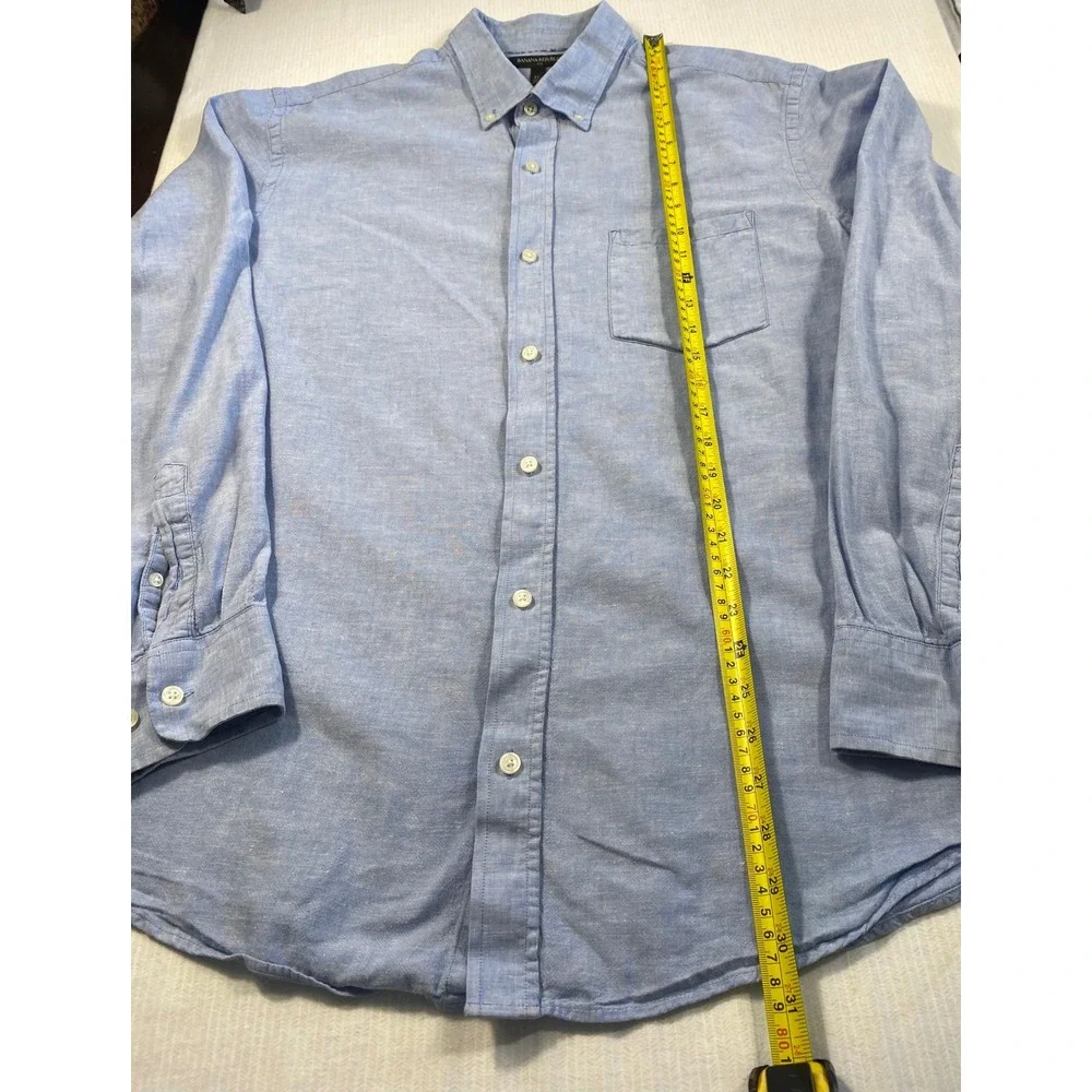 Banana Republic Mens XL Linen Cotton Shirt Blue Button Down Coastal Preppy